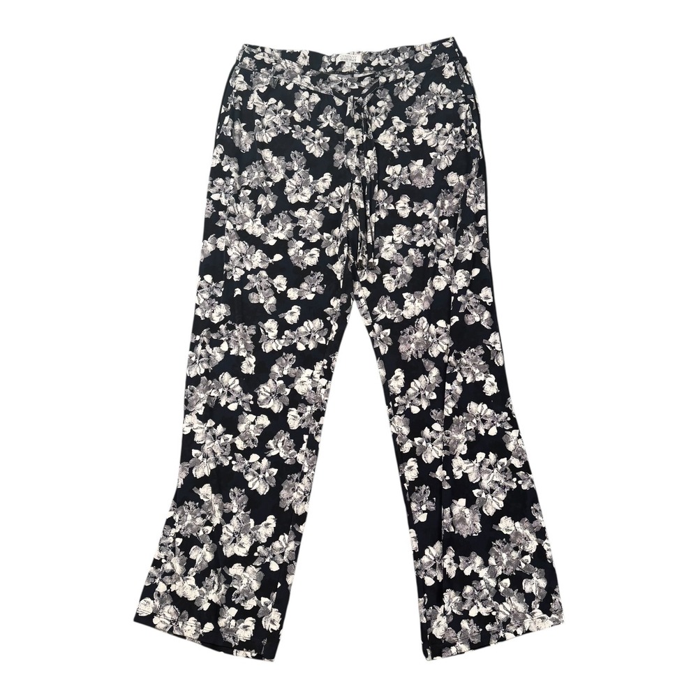 Company Ellen Tracy‎ Navy Blue Floral Wide Leg Drawstring Pants Womens Large 738